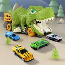 Dinosaur Toy Car Set: Alloy Dinosaur Cars With Inertia Feeding Function, Spiral Track With Storage Box &  6 Mini Cars - Green - View 4
