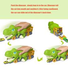 Dinosaur Toy Car Set: Alloy Dinosaur Cars With Inertia Feeding Function, Spiral Track With Storage Box &  6 Mini Cars - Green - View 3