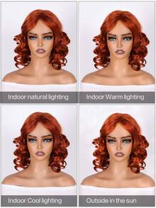 12 Inch Synthetic Short Copper Red Wavy Curly Wig For Women Daily Wear Party Cosplay Halloween - Red - View 8