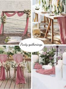 1pc Solid Color Bohemian Style Table Runner/Table Cloth Suitable For Wedding, Party, Mother's Day, Home Decor And Scene Decoration - Dusty Pink - View 8