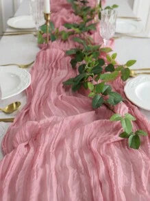 1pc Solid Color Bohemian Style Table Runner/Table Cloth Suitable For Wedding, Party, Mother's Day, Home Decor And Scene Decoration - Dusty Pink - View 2