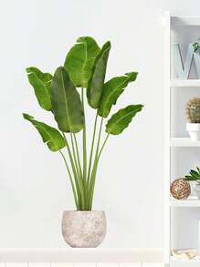 1pc Artificial Green Plant Wall Sticker, Potting Decoration For Living Room, Entrance, Home Adhesive Decorative Paper