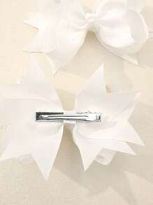 2pcs/Pack White Solid Color Bow Hair Clips For Children - White - View 5