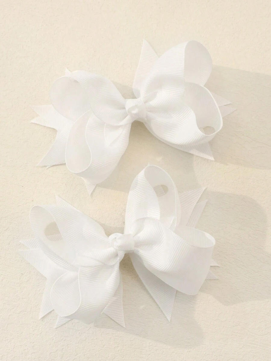 2pcs/Pack White Solid Color Bow Hair Clips For Children - White - View 1