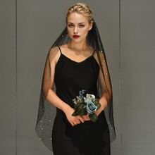 1 件神秘黑色万圣节头纱，带有星空设计和烫金箔，哥特式派对 Photobooth 道具短头饰 - 黑色 - 查看 2