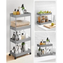 JOESTAR 4-Tier Storage Trolley On Wheels, Plastic Storage Unit, Space-Saving Shelving Organiser For Small Spaces, Bathroom Kitchen, 40 X 22 X 88 Cm, Grey - Grey - View 7