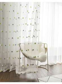 1pc Green Embroidered Star Sheer Curtain, Suitable For Children Girls Bedroom, Living Room, Birthday Party Decoration - Multicolor - View 8