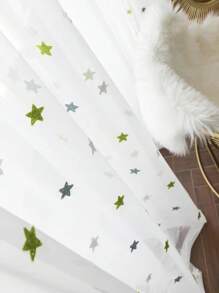 1pc Green Embroidered Star Sheer Curtain, Suitable For Children Girls Bedroom, Living Room, Birthday Party Decoration - Multicolor - View 6