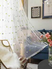 1pc Green Embroidered Star Sheer Curtain, Suitable For Children Girls Bedroom, Living Room, Birthday Party Decoration - Multicolor - View 7