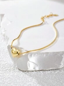 1pc 925 Sterling Silver Minimalist 3d Heart Charm Anklet Suitable For Women's Daily Wear, Summer Vacation Holiday Valentines - Yellow Gold - View 3