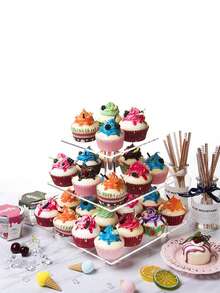 1pc 3-Tier Square Clear Acrylic Cake Stand With Feet, Suitable For Wedding, Birthday, Bar And Party Cake Display Stand - Clear - View 3