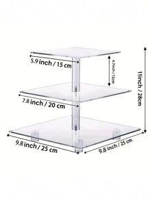 1pc 3-Tier Square Clear Acrylic Cake Stand With Feet, Suitable For Wedding, Birthday, Bar And Party Cake Display Stand - Clear - View 4