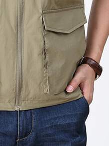 Men's Multi-Pocket Casual Quick-Drying Thin Hooded Outdoor Vest Jacket - Khaki - View 5