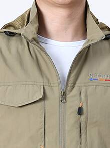 Men's Multi-Pocket Casual Quick-Drying Thin Hooded Outdoor Vest Jacket - Khaki - View 3