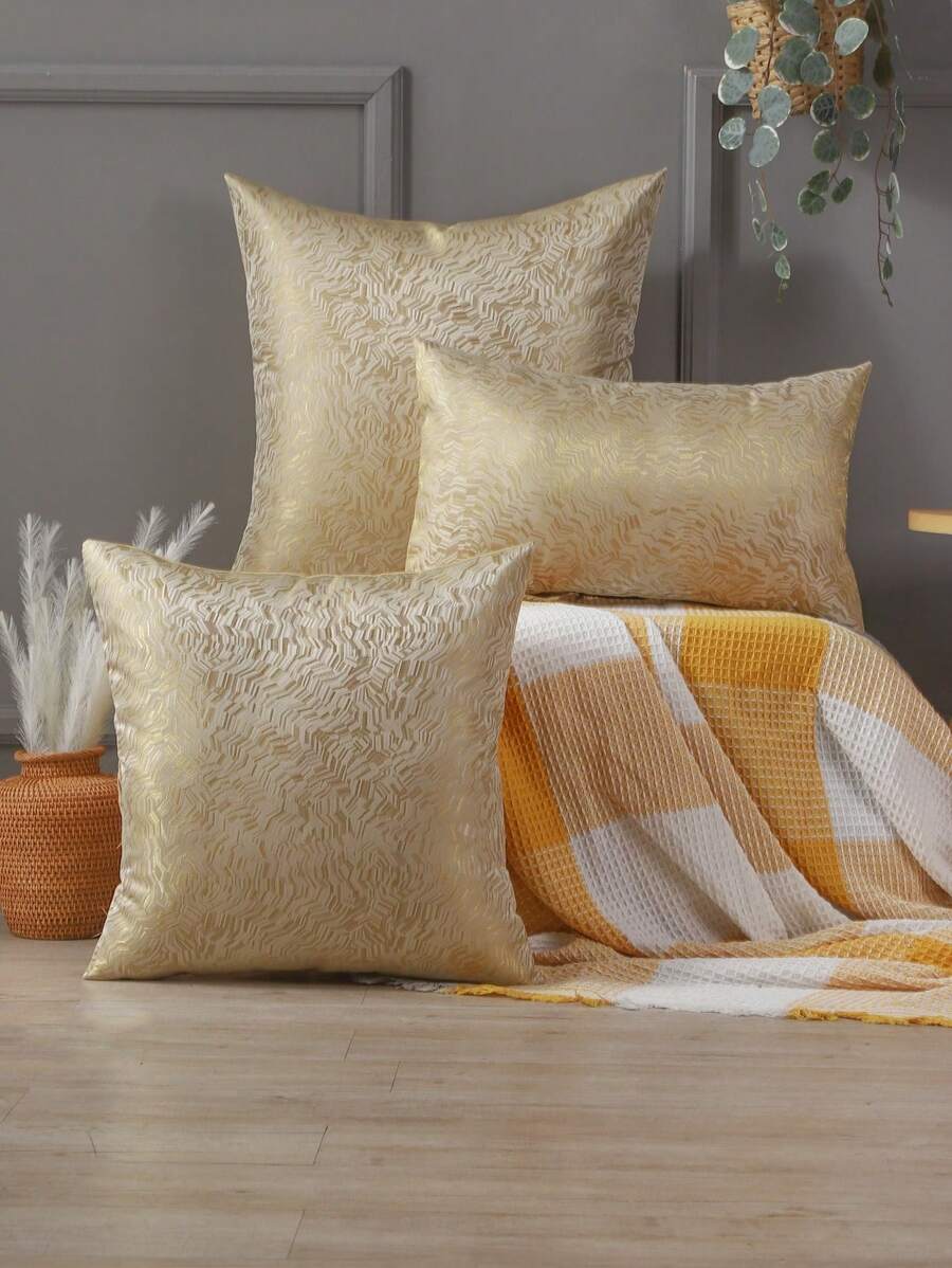 Miater Gold Decorative Cushion Cover, Jacquard Faux Silk Sofa Decoration