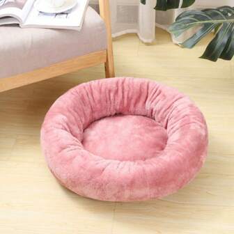 1pc Short Plush Round Shape Washable And Fluff-Padded Pet Bed Suitable For Small And Medium-Sized Cats And Dogs, All Seasons Available