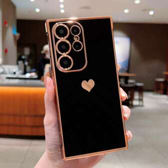 Electroplated Four Corners Anti-Fall Heart Design Simple Phone Case Cover For Protection