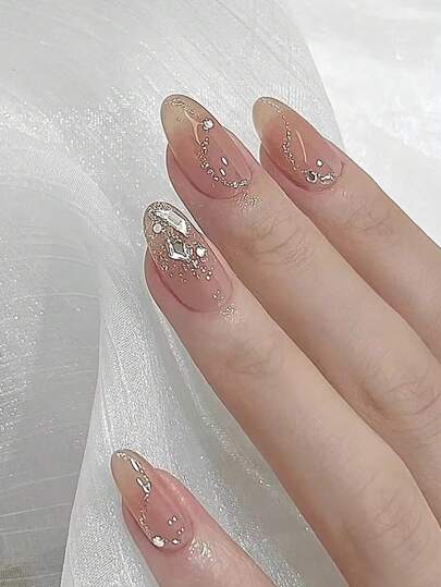 24本セット オーバル ヌードグラデーションカラー 人工ダイヤモンド