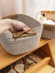 1pc Fabric Storage Basket For Organizing, Linen Storage Box For Gift Cabinet And Toy Organization - Brown - View 5