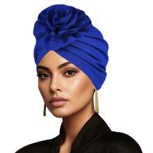 Elegant Turban Cap Solid Color Big Flower Head Wrap For Chemo Hats For Women Girl Bonnet Hair Bonnet Turban