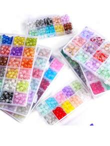 480顆8mm圓珠,夢幻果凍、玻璃珠、散珠裝在24格收納盒裡,可自行diy手鍊、項鍊和珠寶材料,母親節手工禮物適用於女孩 - 彩色 - 查看 6