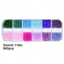 840 Piezas Kit De Cuentas Pequeñas De Vidrio Transparente De Semilla 8/0 De 3 Mm, Cuentas Para Hacer Pulseras De La Serie De Colores Aleatorios Con Caja De Almacenamiento De Plástico De 12 Rejillas Para Hacer Joyas De Pulseras Y Collares