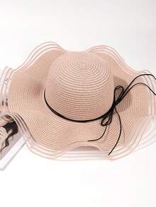 1 Miếng Quý cô Lưới Xoăn Sóng Cạnh Trang trí Nơ Mũ chống nắng , Thích hợp Đối với Hằng ngày Và bờ biển Kỳ nghỉ Mặc Boho - Mũ rơm quai ngang - Xem 7