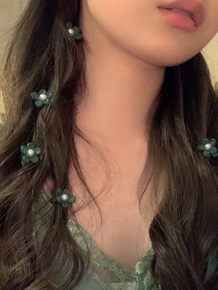 8pcs/Set Black/Coffee Color Transparent Plum Blossom Shaped Hair Clips With Ins Style Flowers, Suitable For Women/Girls To Pin Up Hair, Braid Or Decorate Hairstyle Elegant,Hair Accessories,Hair Claw,Claw Clips,Hair Clutch,Hair Jaw Clip Fall Winter For Vacation Outfits Woman - Multicolor - View 5