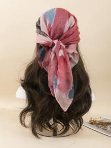 Silver Rose Flower Printed Square Scarf, Versatile Headband, Summer Bandana, Outdoor Headwrap, Boho Style Tie-Dye Scarf - Multicolor - View 17