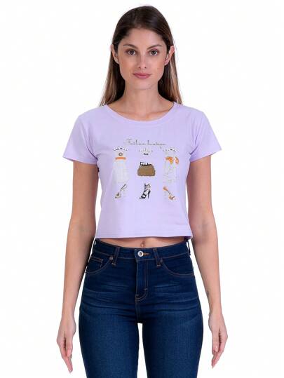Playera De Algodón Para Mujer Con Perlas En Estampado