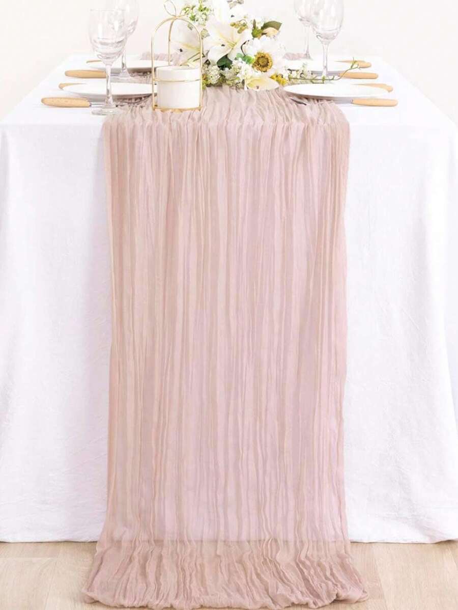 1pc Cheesecloth Tablecloth, Gauze Table Cover For Wedding, Bride Shower, Birthday Party, Bohemian Table Decor, Rustic Romantic Wedding & Runner