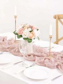 1pc Cheesecloth Tablecloth, Gauze Table Cover For Wedding, Bride Shower, Birthday Party, Bohemian Table Decor, Rustic Romantic Wedding & Runner