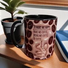 1pc Make Me Happy, Bring Me Coffee Ceramic Mug - 11oz Coffee Bean Printed Mug, Perfect Gift For Coffee Lovers In Summer - Brown - View 3