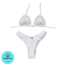 Plus Size Double-String Ribbed Bikini With Removable Padding. - White - View 1
