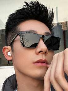 1 Pc Retro Minimalist Square Large Frame Unisex Black Fashion Glasses, Fashion Accessory For Casual Daily Wear - Black - View 2