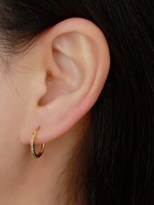 1對/2入組純銀s925 Ins風格極簡主義多彩cz鋪嵌耳環,精緻多用途耳飾品 - 耳環 - 查看 2