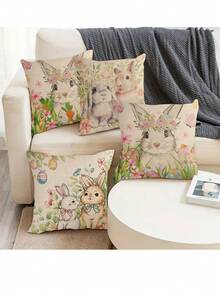 4入組復活節兔子、蛋、花、胡蘿蔔圖案裝飾枕套不包含枕芯,適合裝飾家庭沙發 - 紅色 - 查看 3