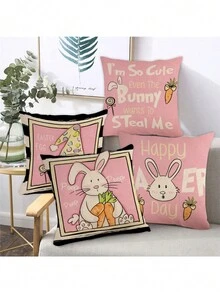 4 cái/bộ lễ Phục sinh Chủ đề Thỏ , Trứng , Hoa , Củ cà rốt Gối trang trí bìa Không có Gối Bên trong Đối với Sofa Nhà  Đồ trang trí - trái cam - Xem 5