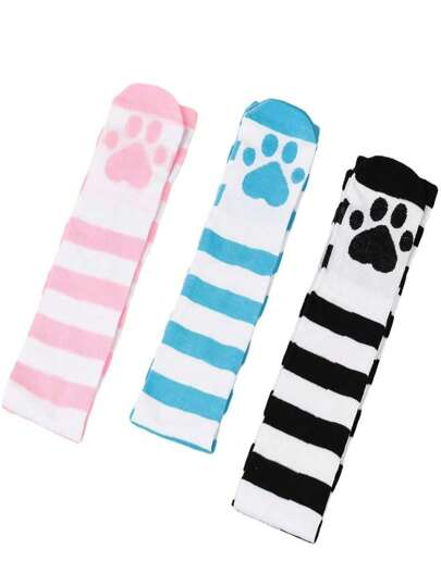 1双条纹过膝长袜，适合女性、女孩、角色扮演、洛丽塔、朋克、JK风、Y2K风格，舒适百搭