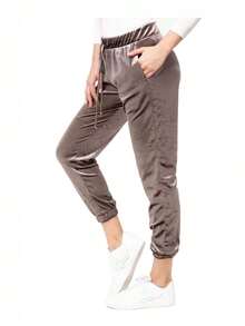 Pants Pantalón Deportivo Causal Jogger tipo Terciopelo Elástico Informal para Dama - Gris - Ver 2