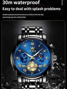 OLEVS. OLEVS Men's Watch Analog Quartz Movement Business Stainless Steel Waterproof Luminous Chronograph Day Date Luxury Dress Business Big Face Rome Number Diamond Dial Male Wrist Watches - 藍色 - 查看 6