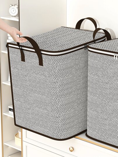 1 个灰色人字形图案加固大容量收纳袋，衣物收纳袋，玩具收纳袋，季节性床上用品收纳袋，可折叠面料，双向合金拉链，舒适手柄，精密缝线，可水洗，防尘防潮，适用于收纳家居用品、衣物收纳、季节性收纳装饰品秋季装饰节日装饰房间装饰家居装饰秋季装饰卧室装饰卧室、收纳盒、家居收纳