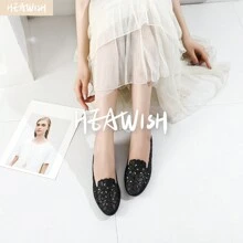 Women's Floral Ballet Flats For Women Black Beige Slip On Flowers PU Leather Round Toe Dress Shoes