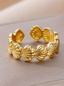 1 Pc Shell Open Rings For Women Men Aesthetic Gold Color Stainless Steel Rings Wedding Summer Jewelry Accessories Gift