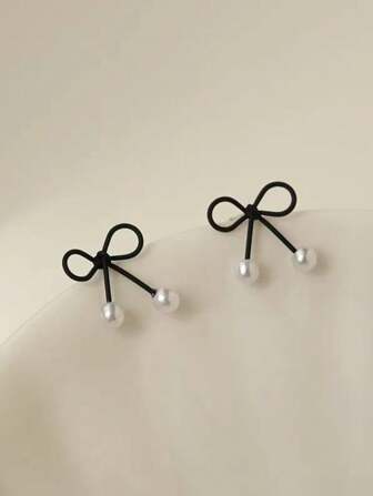 1 par de pendientes de botón con lazo negro elegante para mujeres, versátiles y dulces para uso diario/fiesta, regalo para San Valentín, mamá, madre, Día de la Madre