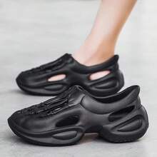 Nam Thoáng khí Hollow-out Dép xăng đan Với Dép không lộ ra ngón chân , Đế mềm , Chống trượt Và Chống mùi hôi , Thích hợp Đối với Các hoạt động ngoài trời Và bờ biển In Mùa hè - màu đen - Xem 4