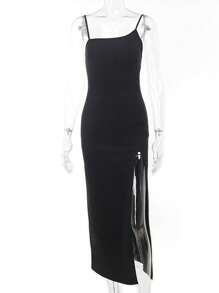 Vestido de vendaje  de muslo con abertura de espalda abierta cóctel ajustado - Negro - Ver 6