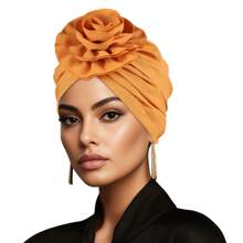 Elegant Turban Cap Solid Color Big Flower Head Wrap For Chemo Hats For Women Girl Bonnet Hair Bonnet Turban