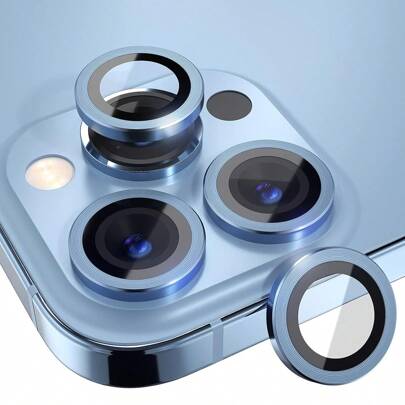 3片装 9H钢化玻璃摄像头镜头保护膜，带金属环装饰，适用于 13 Pro/13 Pro Max/14 Pro Max/14 Pro/15 Pro/15 Pro Max/16/17/17 Pro/17 Pro Max/17 Air（天蓝色）