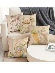 4 cái/bộ lễ Phục sinh Thỏ , Trứng , Củ cà rốt & Rổ In Gối trang trí Che phủ ( Gối Không bao gồm ) Đối với Gia đình Sofa Đồ trang trí - Hồng - Xem 3